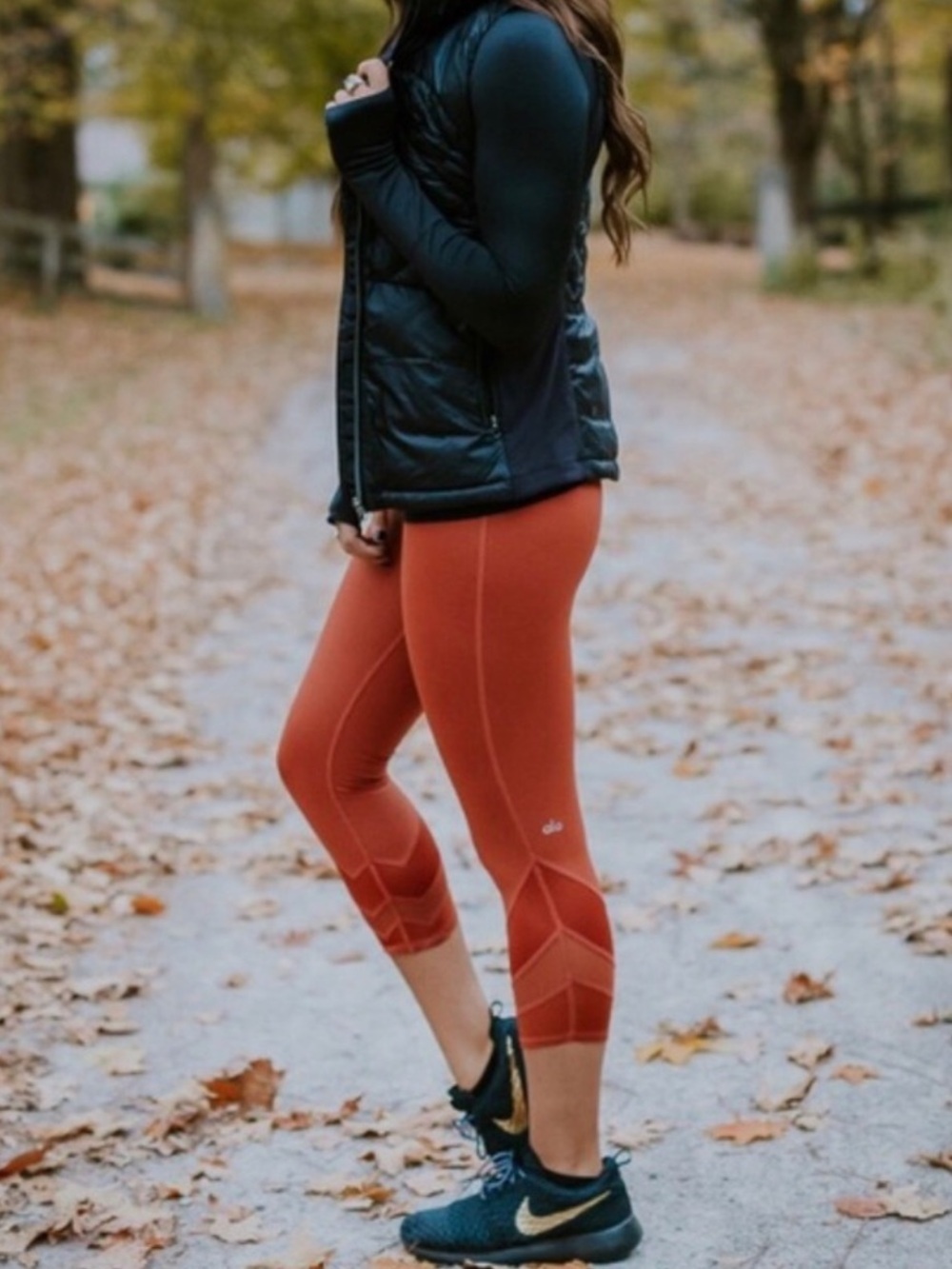 ALO Yoga Edge Mesh Panel Capri leggings Sunbaked Burnt Orange Size: Medium